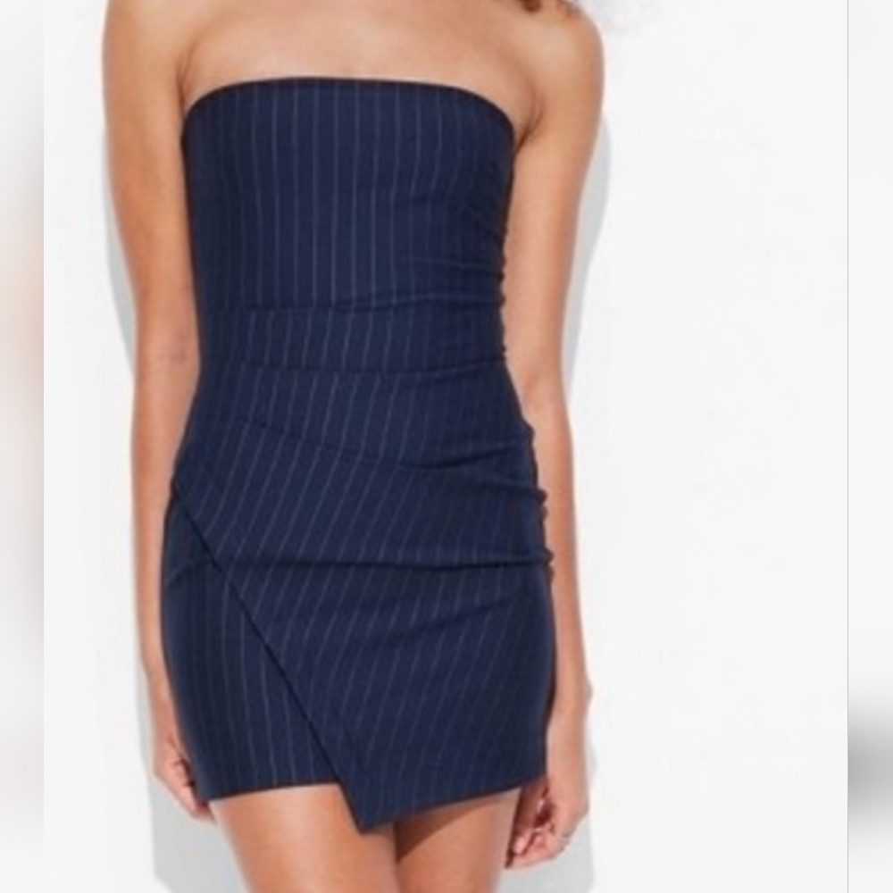 Women's Tube Mini Bodycon Suit Dress - Wild Fable Navy Blue Pinstripe - XXL
